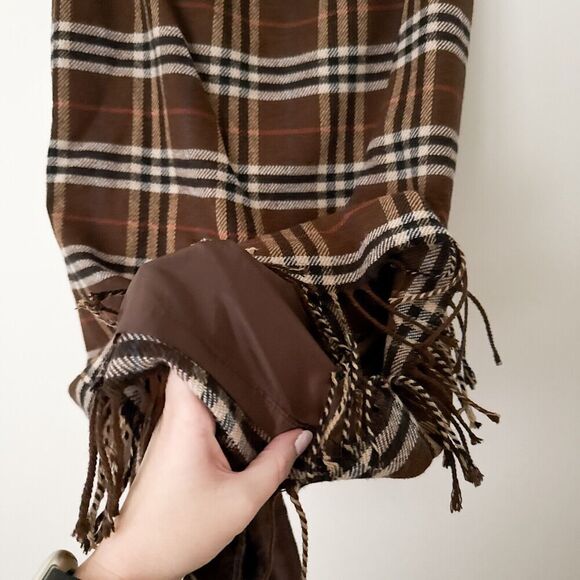 Vintage Plaid Wool Midi Skirt Fringe Size 12 P Brown Academia Classic Preppy - Picture 4 of 8